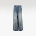 Fade Line Jeans | Wide Leg Paneled Denim - Vintage Indigo Fade Streetwear Pants