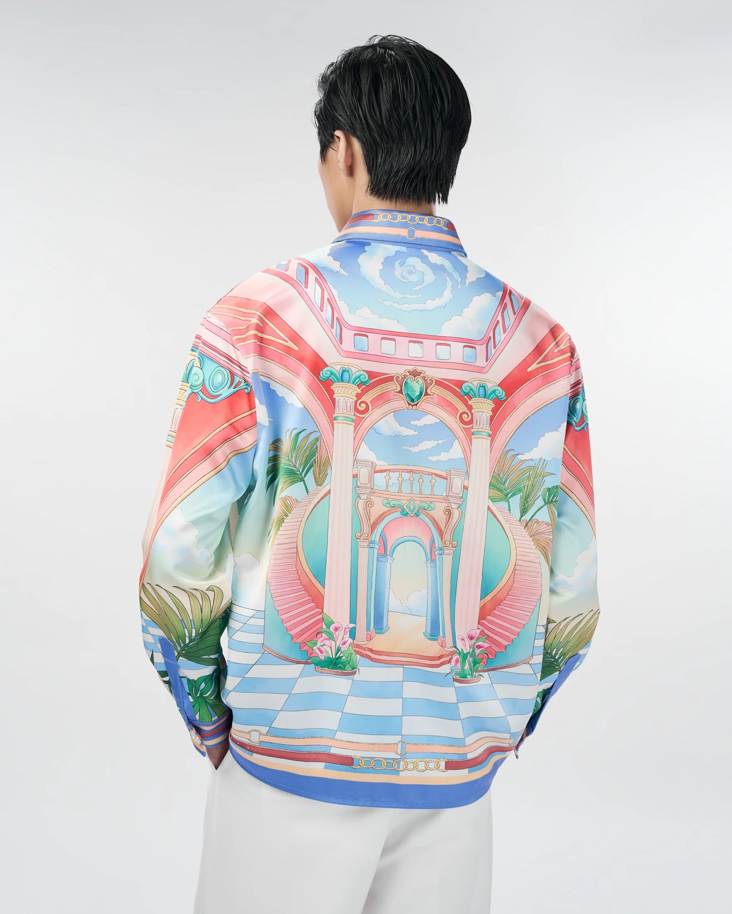 Paysage Long-Sleeved Silk Shirt | Utopia Oasis Scenic Artwork