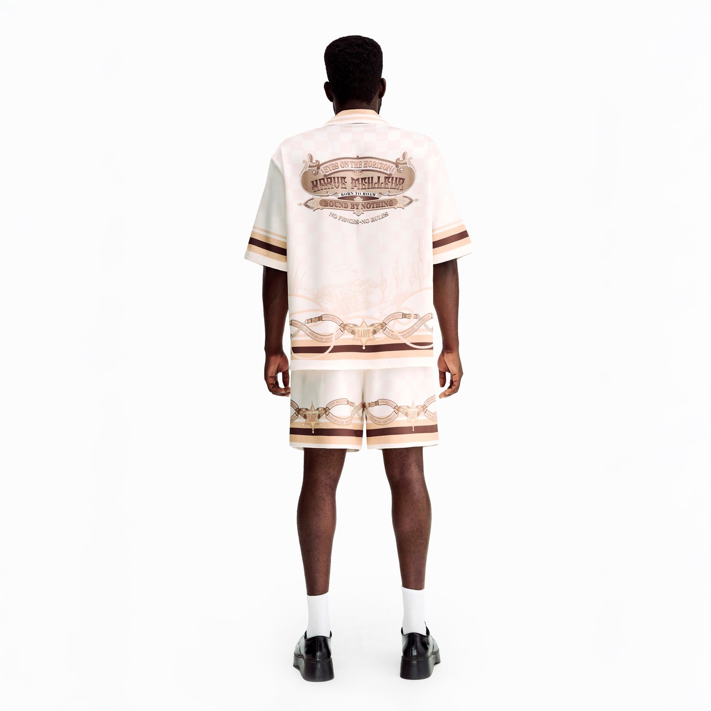 Sonoran Verse Silk Shirt | Beige Monogram Wild West Cowboy Slogan Print