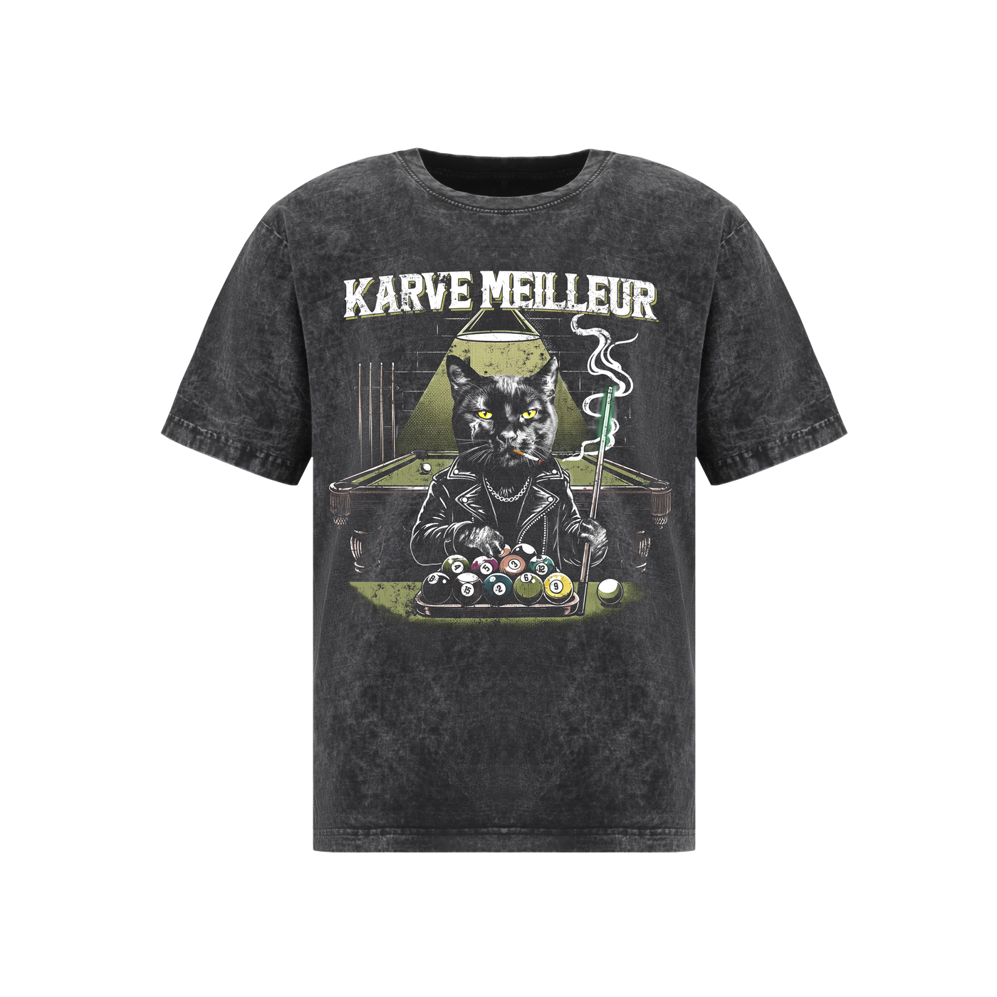 MIDNIGHT POOL CAT WASH T- SHIRT | Vintage Acid Wash Graphic Tee - Gothic Boxy Fit Streetwear Shirt