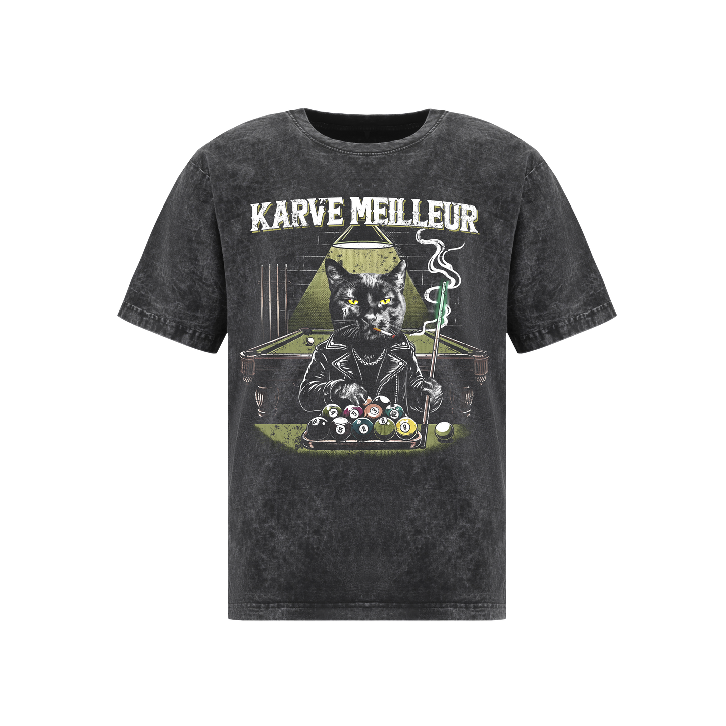 MIDNIGHT POOL CAT WASH T- SHIRT | Vintage Acid Wash Graphic Tee - Gothic Boxy Fit Streetwear Shirt