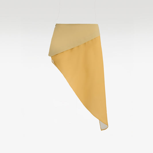 Forest Muse Asymmetric Skirt | Mustard Yellow Layered Waterfall Midi Skirt