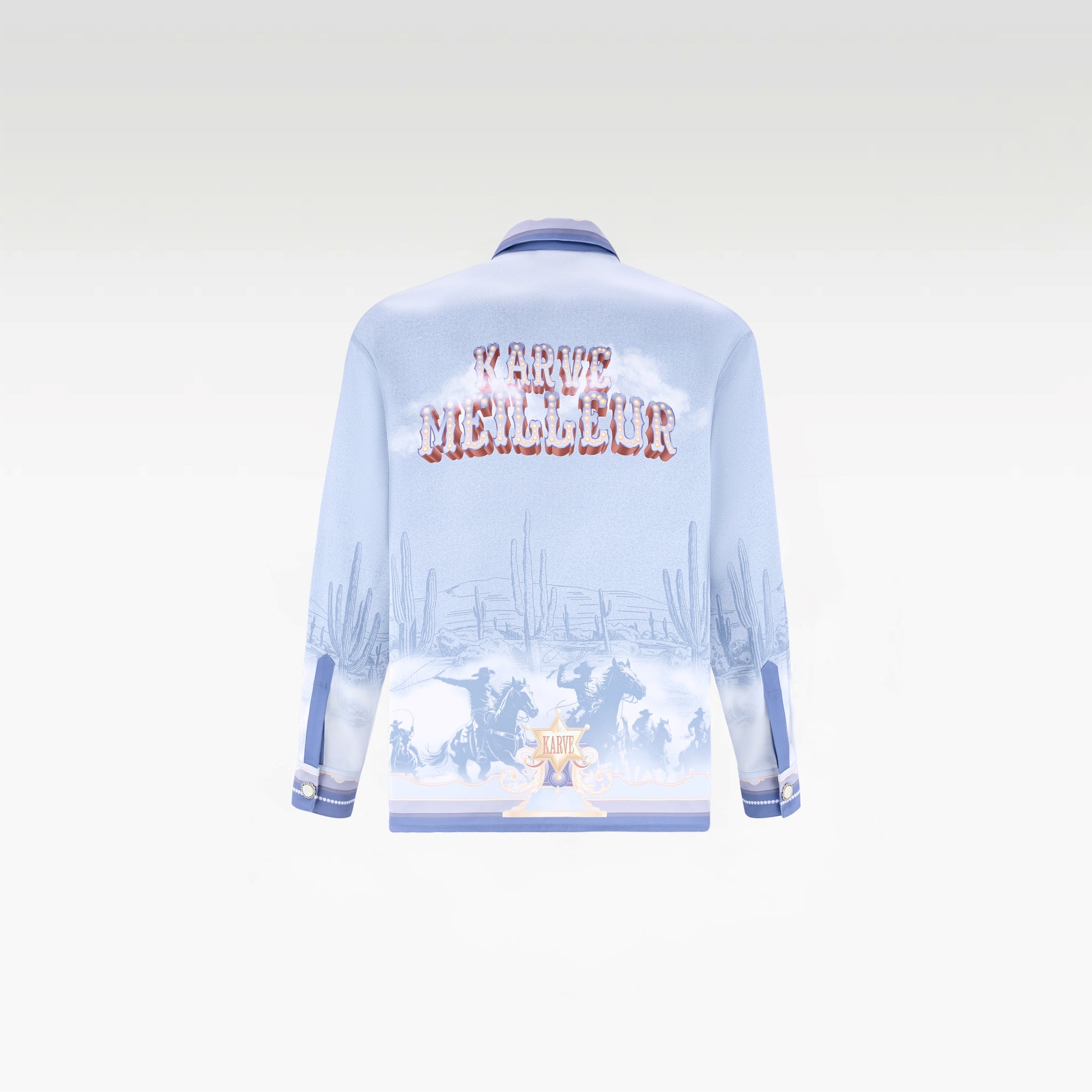 Bit Of Blue Long-Sleeved Silk Shirt | Premium Printed Silk Western Cowboy Streetstyle