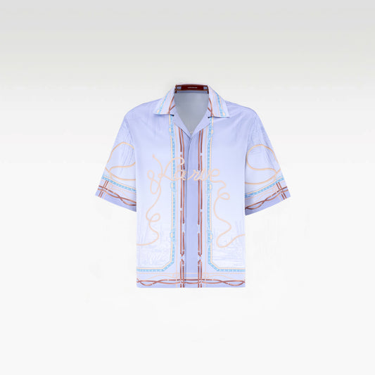 Drift Rope Silk Shirt | Premium Printed Silk Western Prairie Two Horses Design
