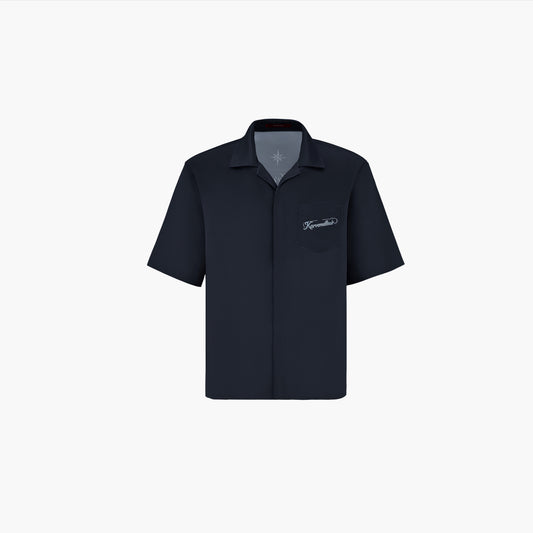 Obsidian Dust Silk Shirt | Premium Printed Silk Taffeta Black Cuban Collar