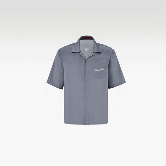 Silver Dust Silk Shirt | Premium Printed Silk Taffeta Cuban Collar Short Sleeve Minimalist Slogan