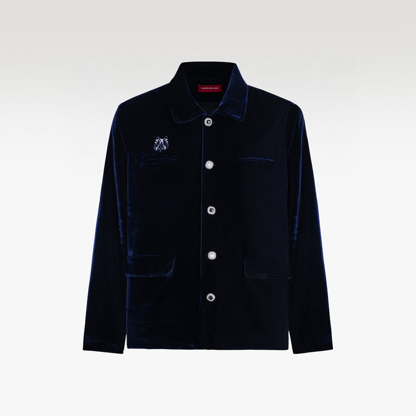 Navy Reverie Jacket |  Luxury Velvet Street Style Jacket, Signature Embroidered Decadent Bee