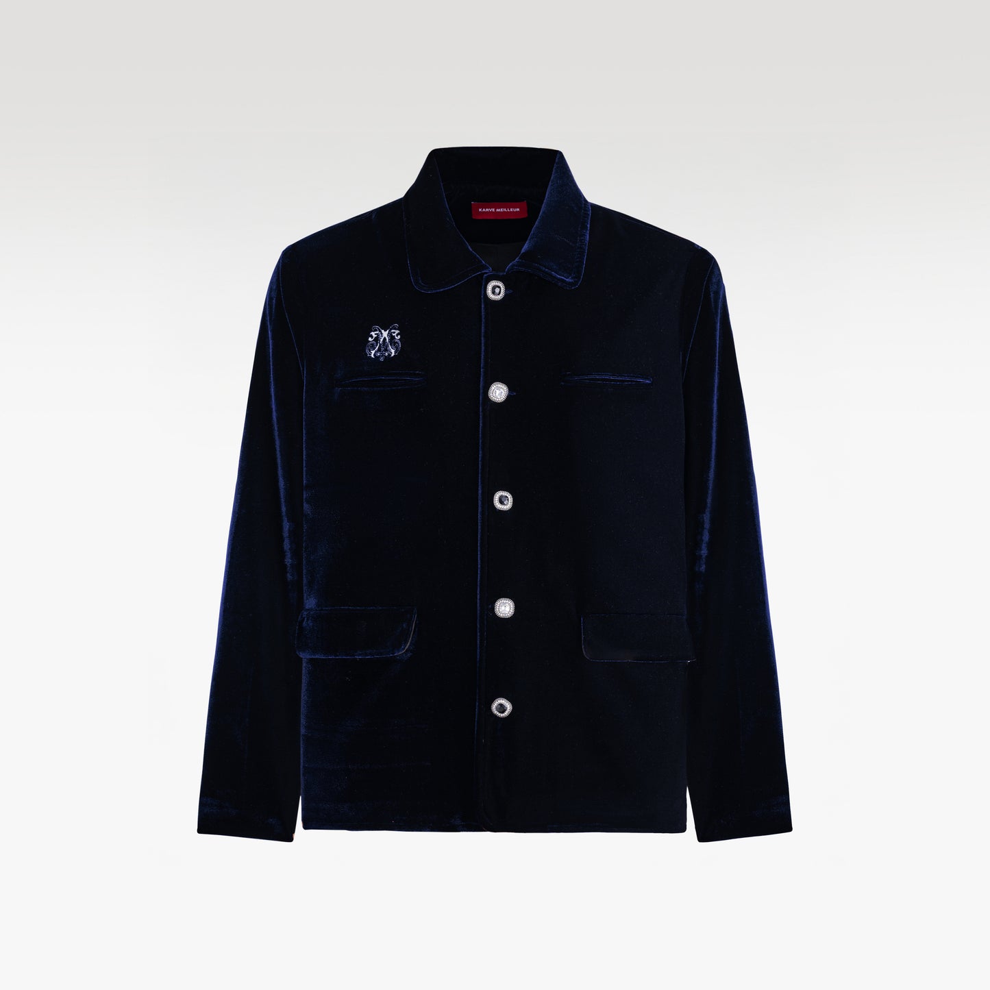 Navy Reverie Jacket |  Luxury Velvet Street Style Jacket, Signature Embroidered Decadent Bee
