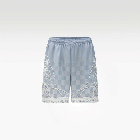 Epiphany Silk Shorts | Premium Printed Silk Tonal Checkerboard Gradient Grey