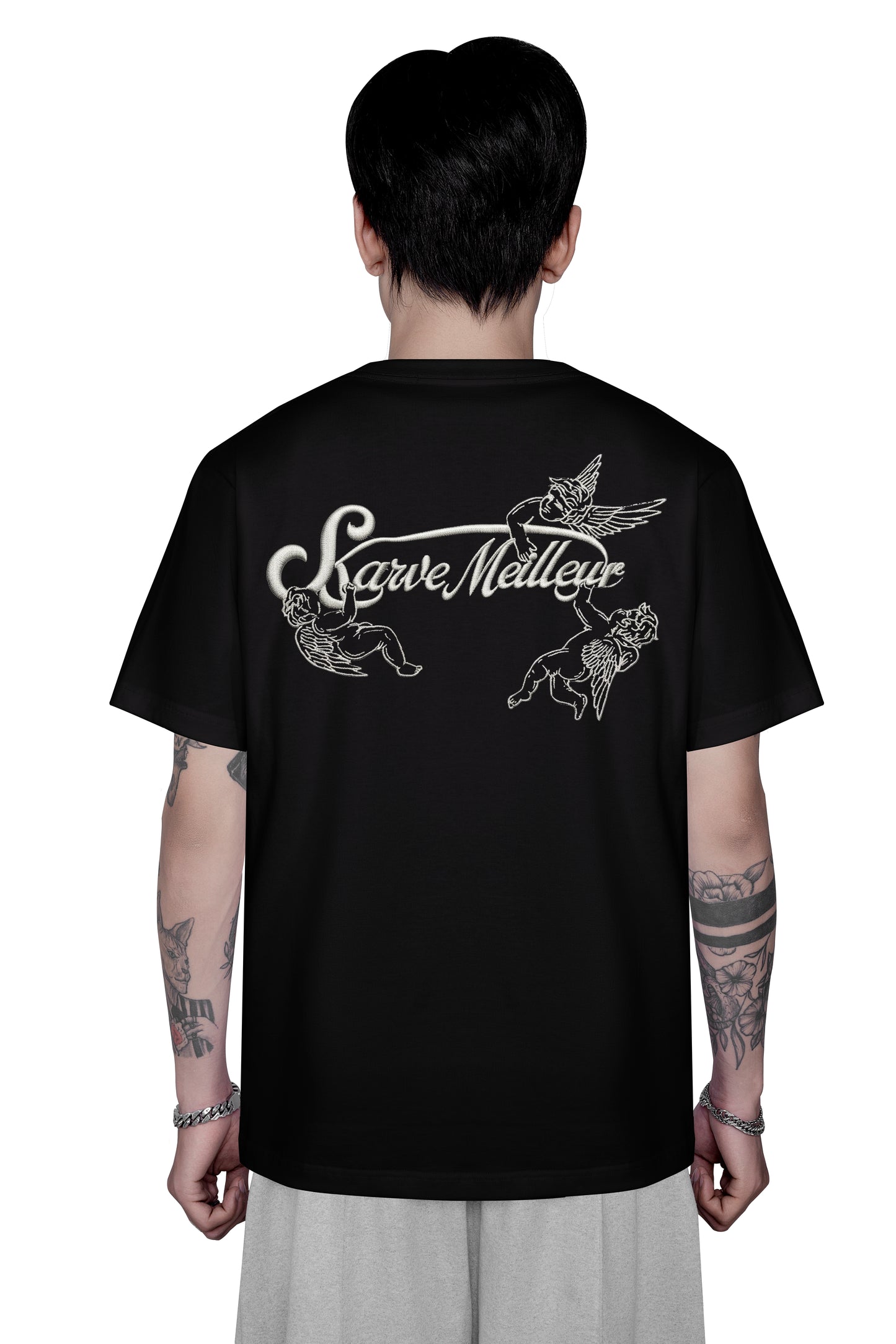 Cupid Slim Fit T-Shirt | Premium Cotton Graphic Tee - Renaissance Embroidery Black Streetwear Top