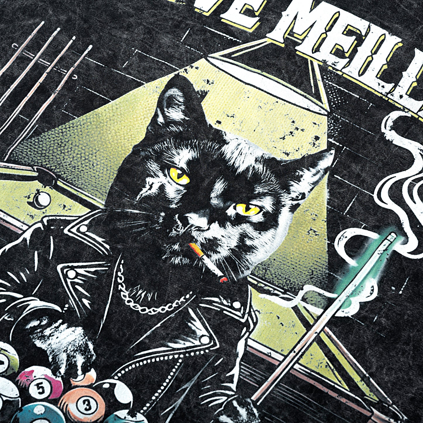 MIDNIGHT POOL CAT WASH T- SHIRT | Vintage Acid Wash Graphic Tee - Gothic Boxy Fit Streetwear Shirt