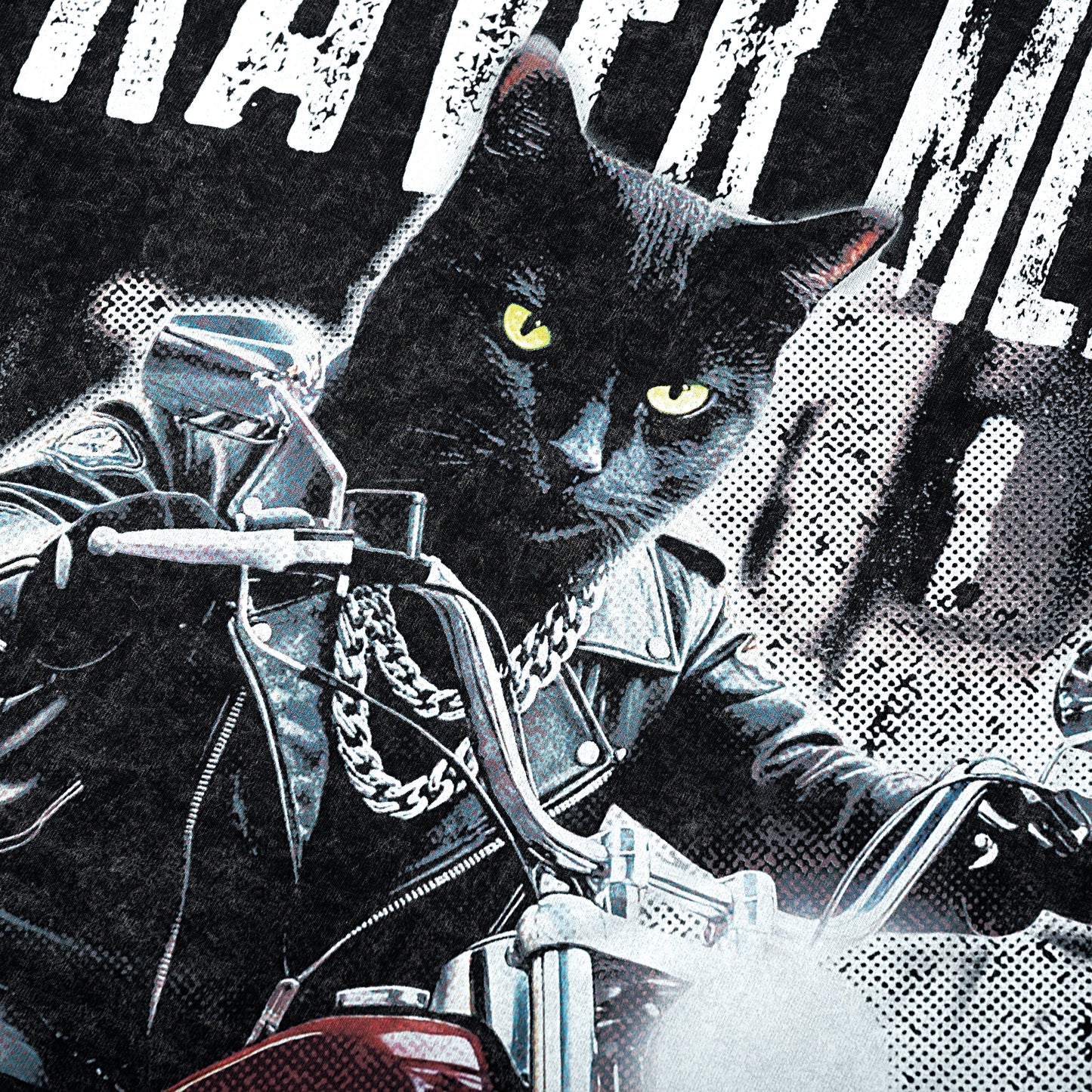NIGHT RIDER CAT WASH T- SHIRT | Vintage Acid Wash Graphic Tee - Gothic Boxy Fit Streetwear Shirt