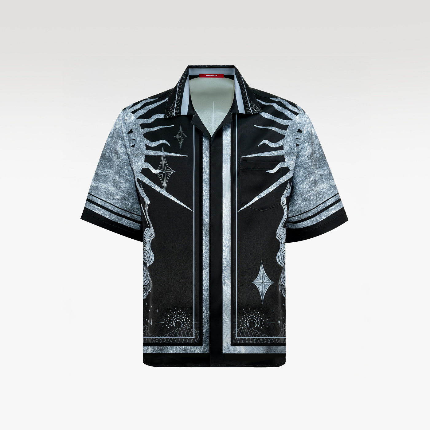 Black Moon Silk Shirt | Celestial Gothic Monochromatic Button-Up