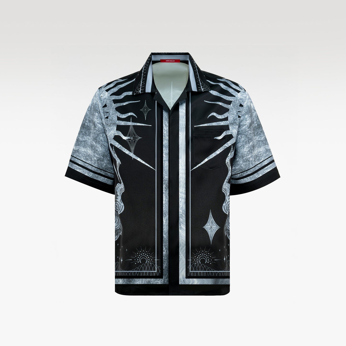 Black Moon Silk Shirt | Celestial Gothic Monochromatic Button-Up