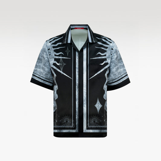 Black Moon Silk Shirt | Celestial Gothic Monochromatic Button-Up