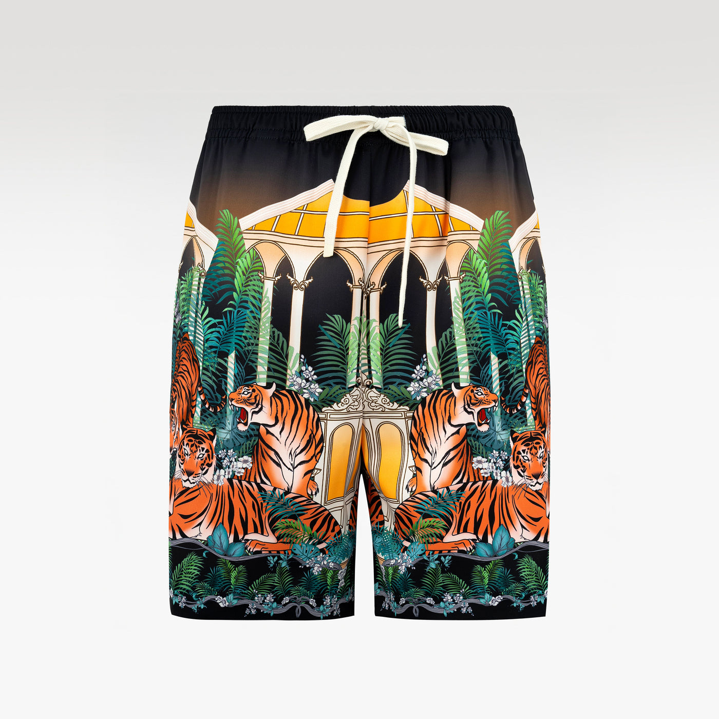 Tiger Dynasty Silk Shorts | Royal Baroque Botanical Shorts