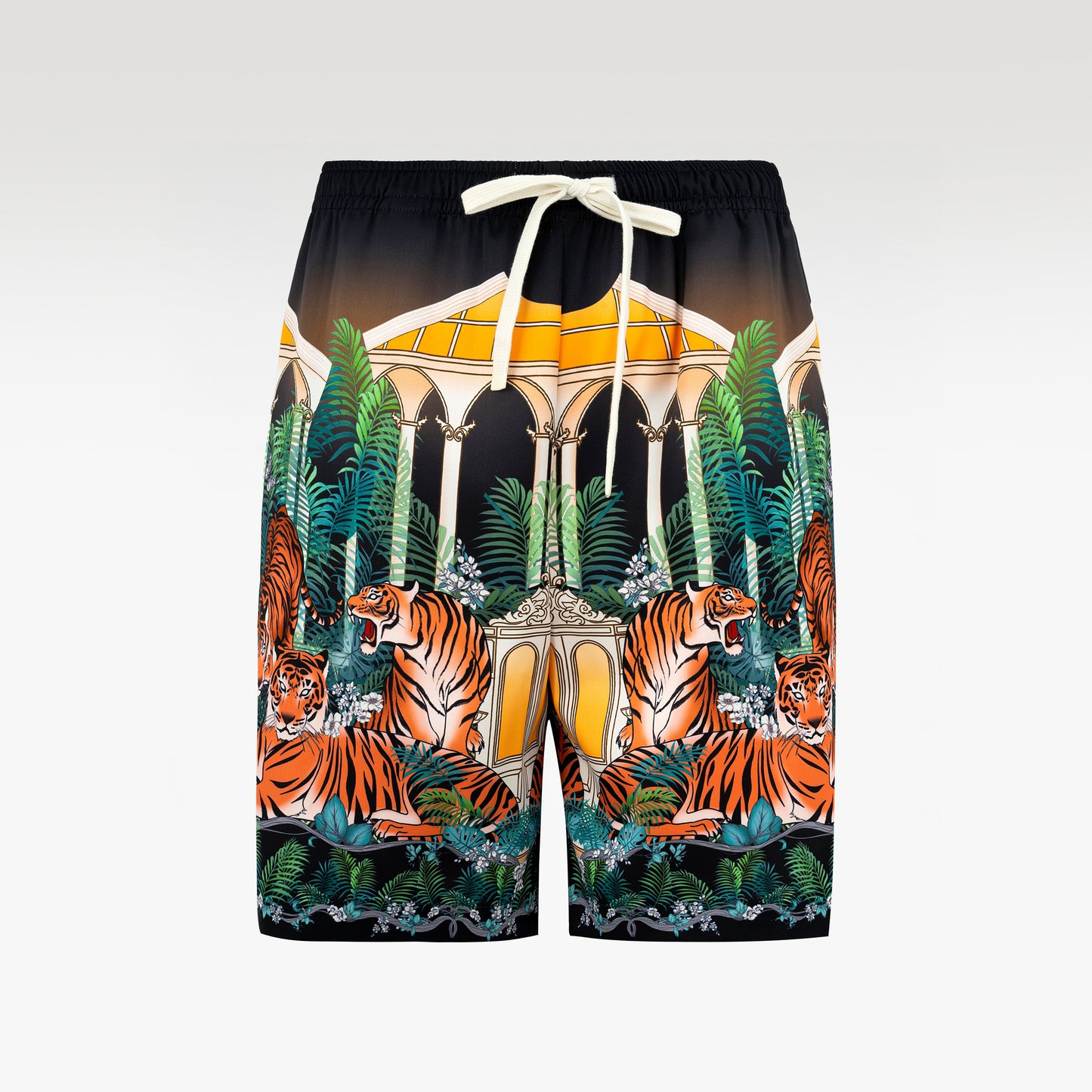 Tiger Dynasty Silk Shorts | Royal Baroque Botanical Shorts