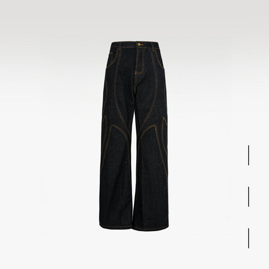 Raw Denim Jeans | Contrast Stitch Wide-Leg Indigo