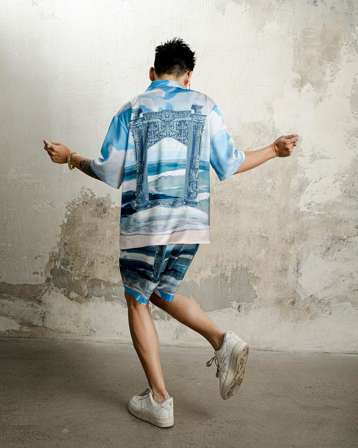 Gate Of Tides Silk Shirt | Oceanic Baroque Architecture Button-Up