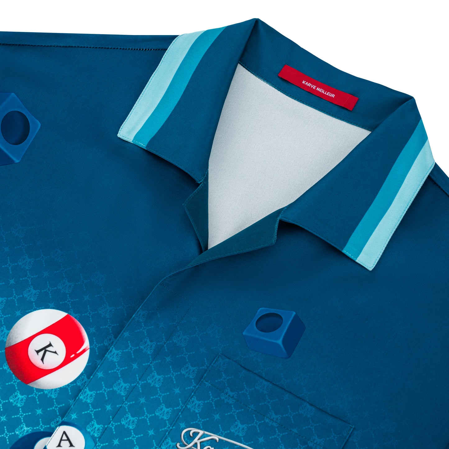 8Pools Blue Silk Shirt | Printed Silk Taffeta Cuban Collar Short Sleeve Nightlife Billiard Game