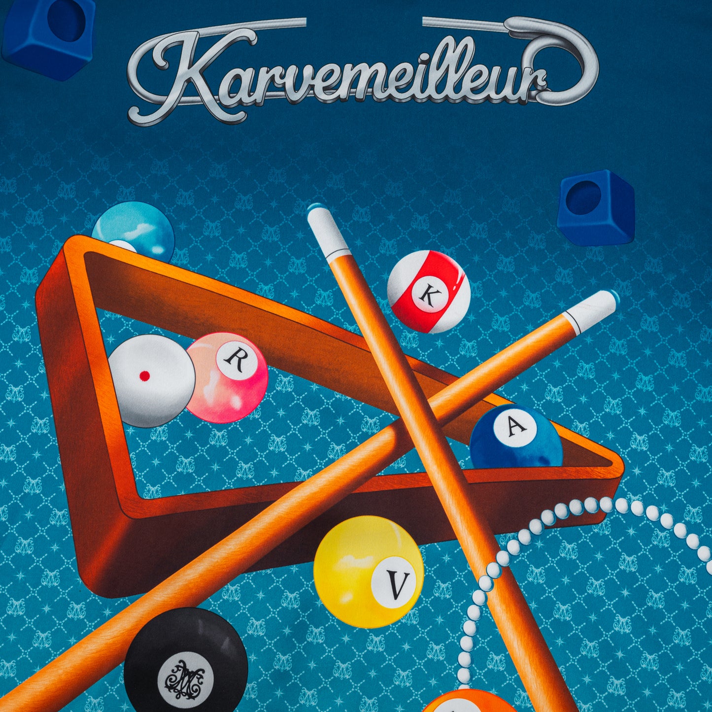 8Pools Blue Silk Shirt | Printed Silk Taffeta Cuban Collar Short Sleeve Nightlife Billiard Game