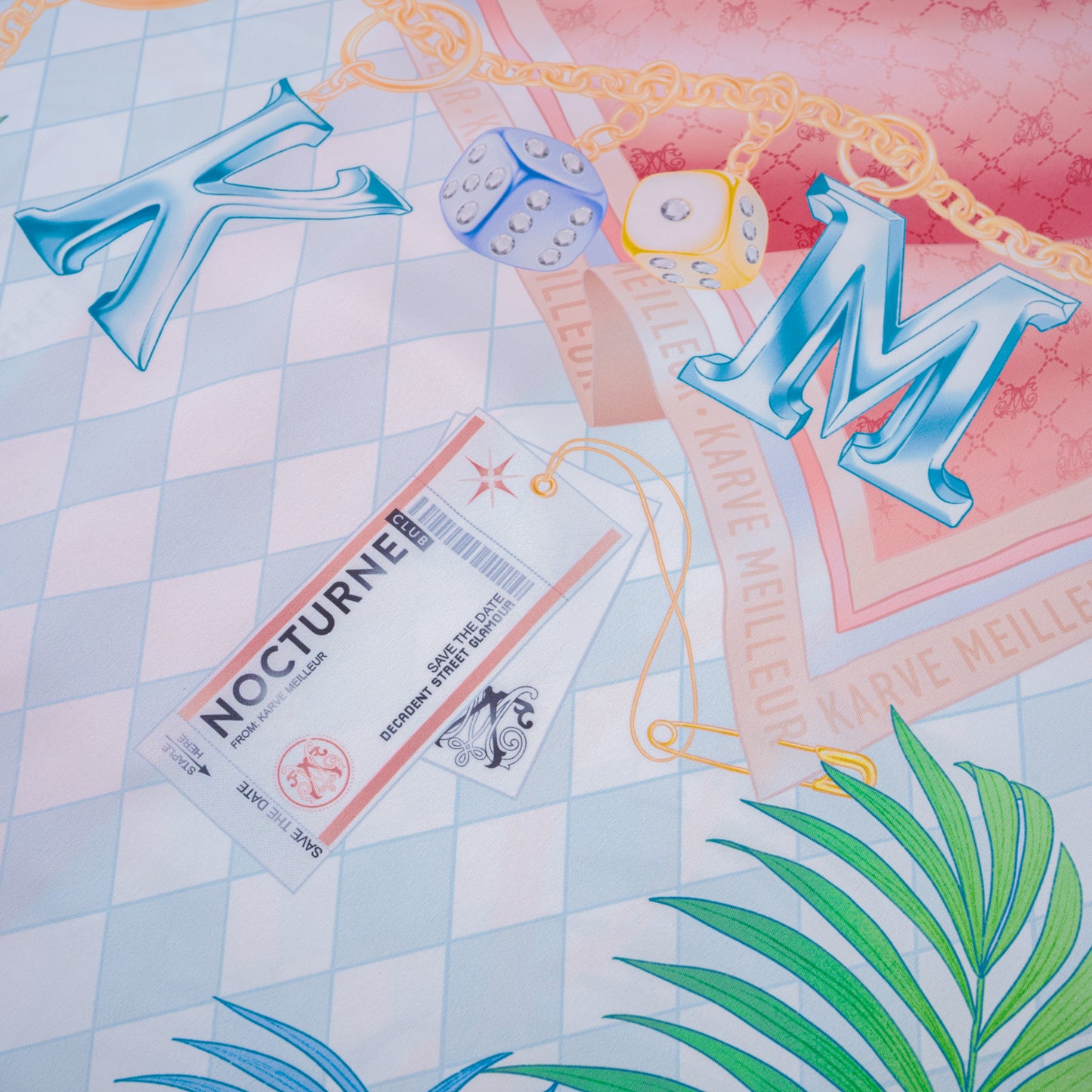 Miami Dice Silk Shirt | Printed Silk Taffeta Pastel Cuban Collar Short Sleeve Tropical Chain Monogram