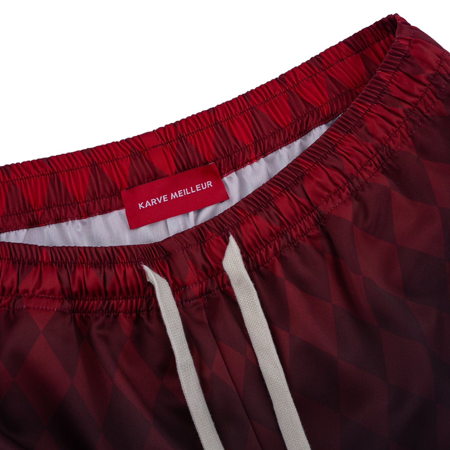 Phantom Silk Shorts | Printed Silk Taffeta - Card Iconography, Burgundy Fade
