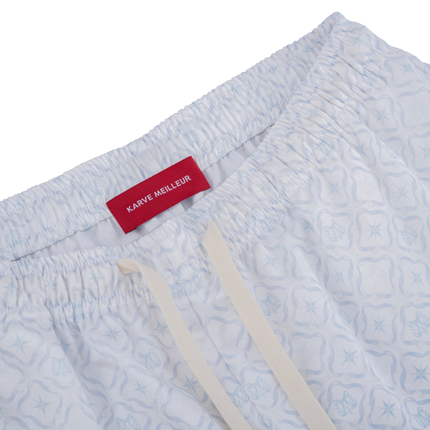 K Mania Blue Silk Shorts |  High-End Printed Silk Monogram Design