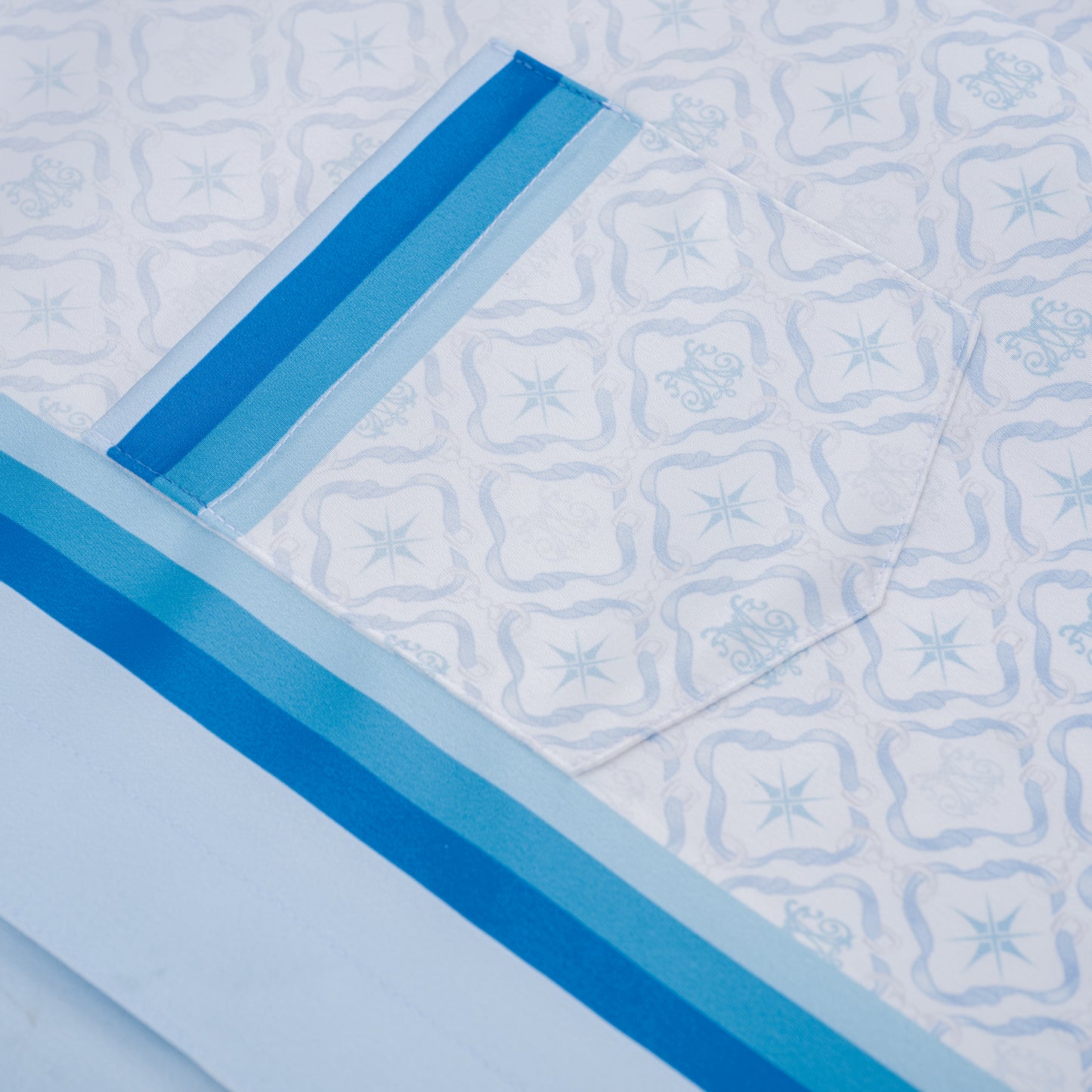 K Mania Blue Silk Shirt | Printed Silk Short-Sleeve Luxury Monogram Design