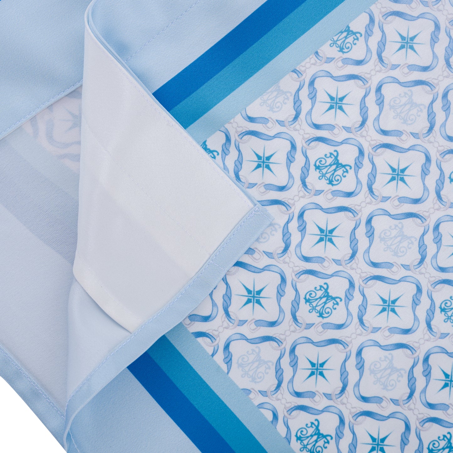 K Mania Blue Silk Shirt | Printed Silk Short-Sleeve Luxury Monogram Design