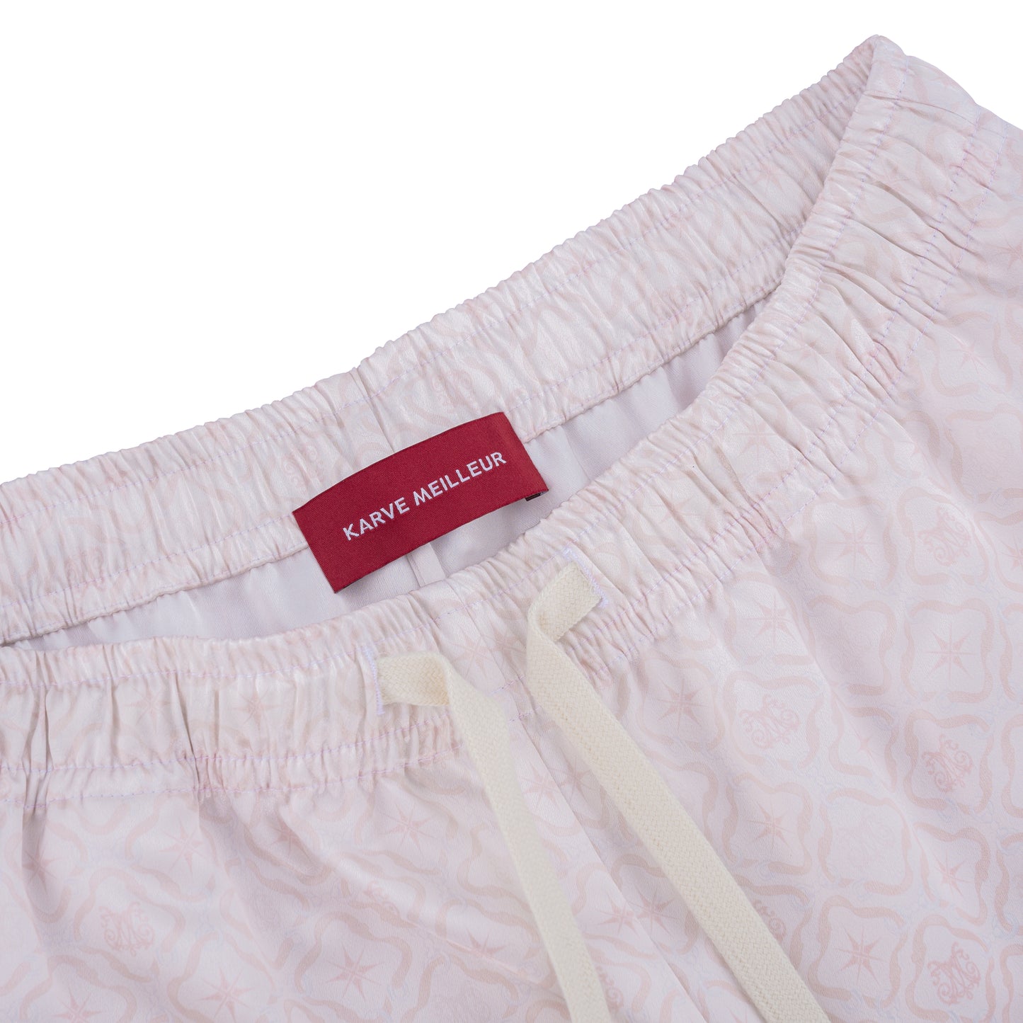 K Mania Red Silk Shorts | High-End Printed Silk Monogram Design