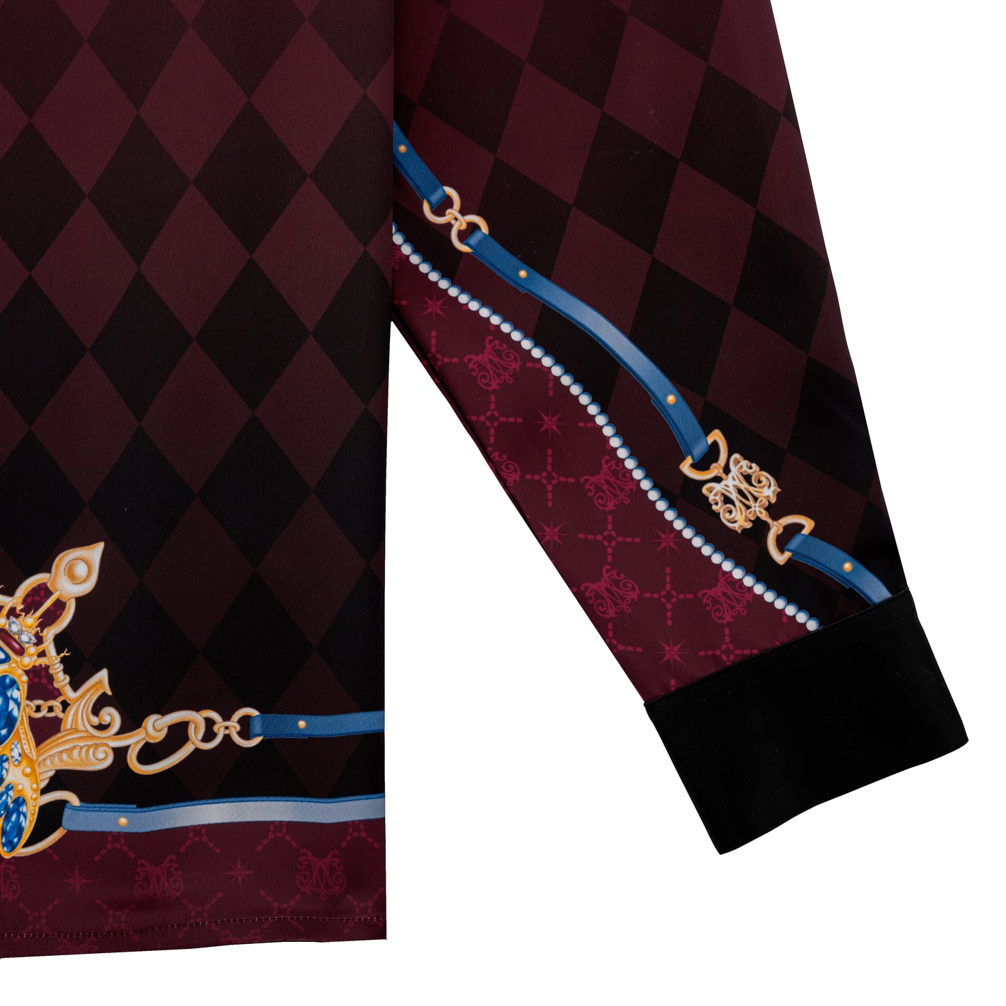 The Night Duke Long-Sleeve Silk Shirt | Designer Silk Taffeta Card Print Cuban Collar Shirt