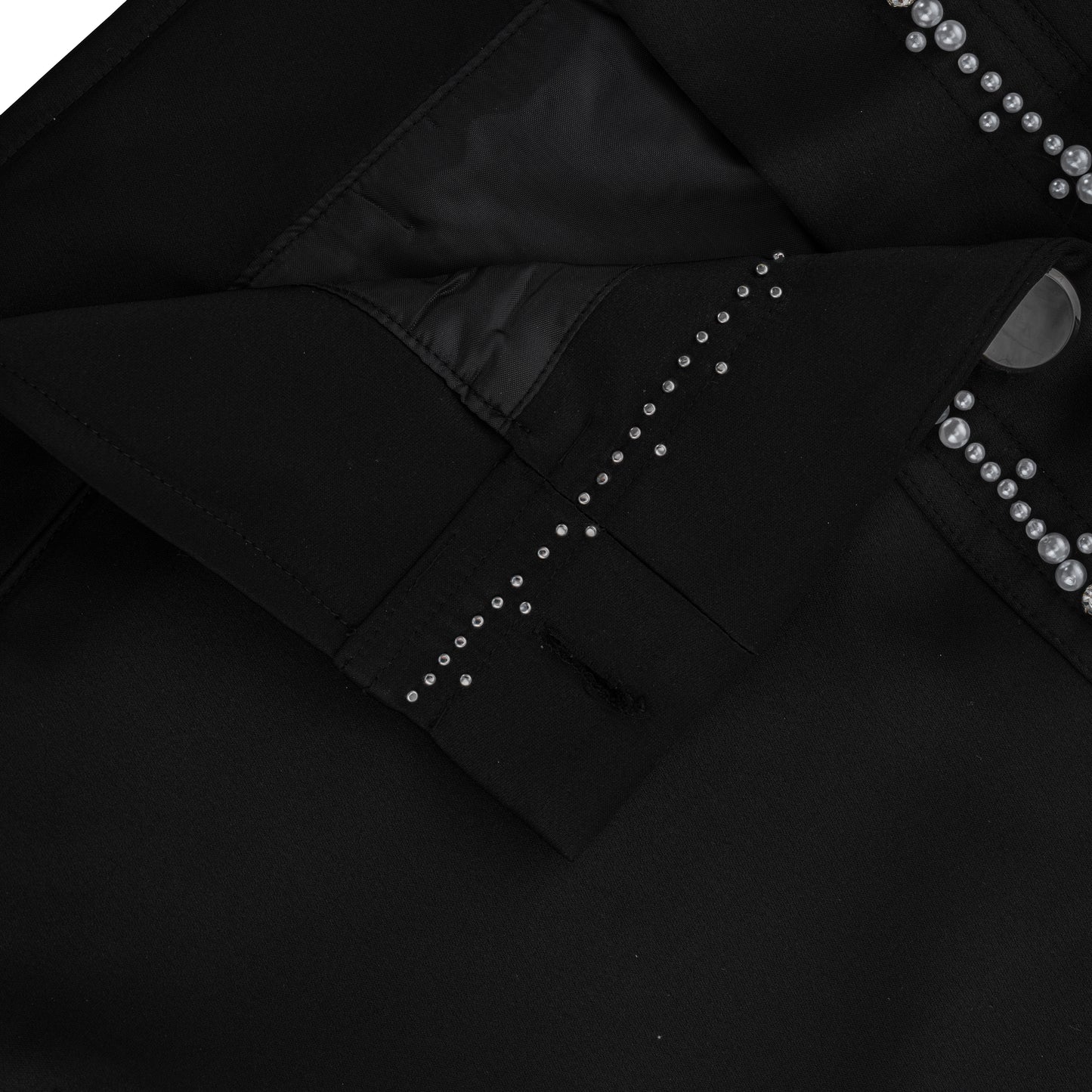 Midnight Glow Silk Jacket | Premium Black Silk Satin Pearl & Crystal Embellished