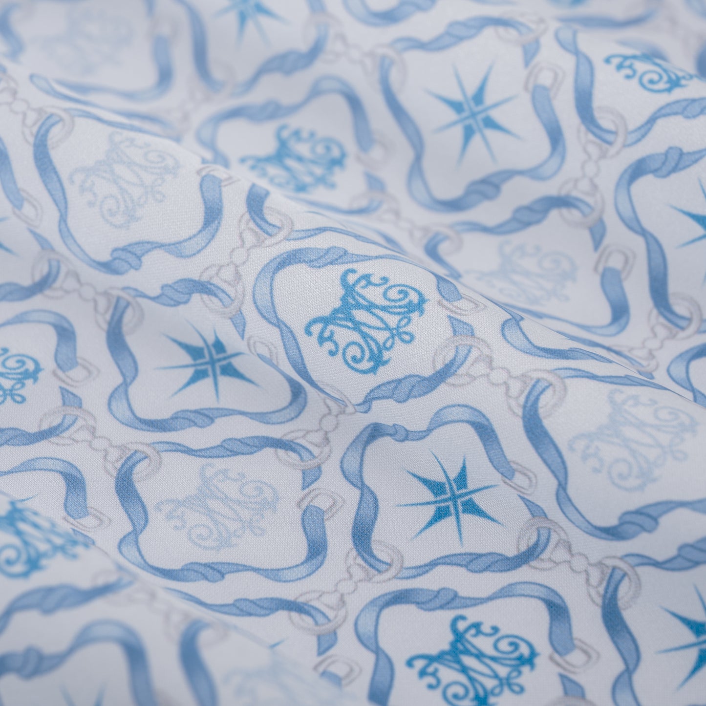 K Mania Blue Silk Shorts |  High-End Printed Silk Monogram Design
