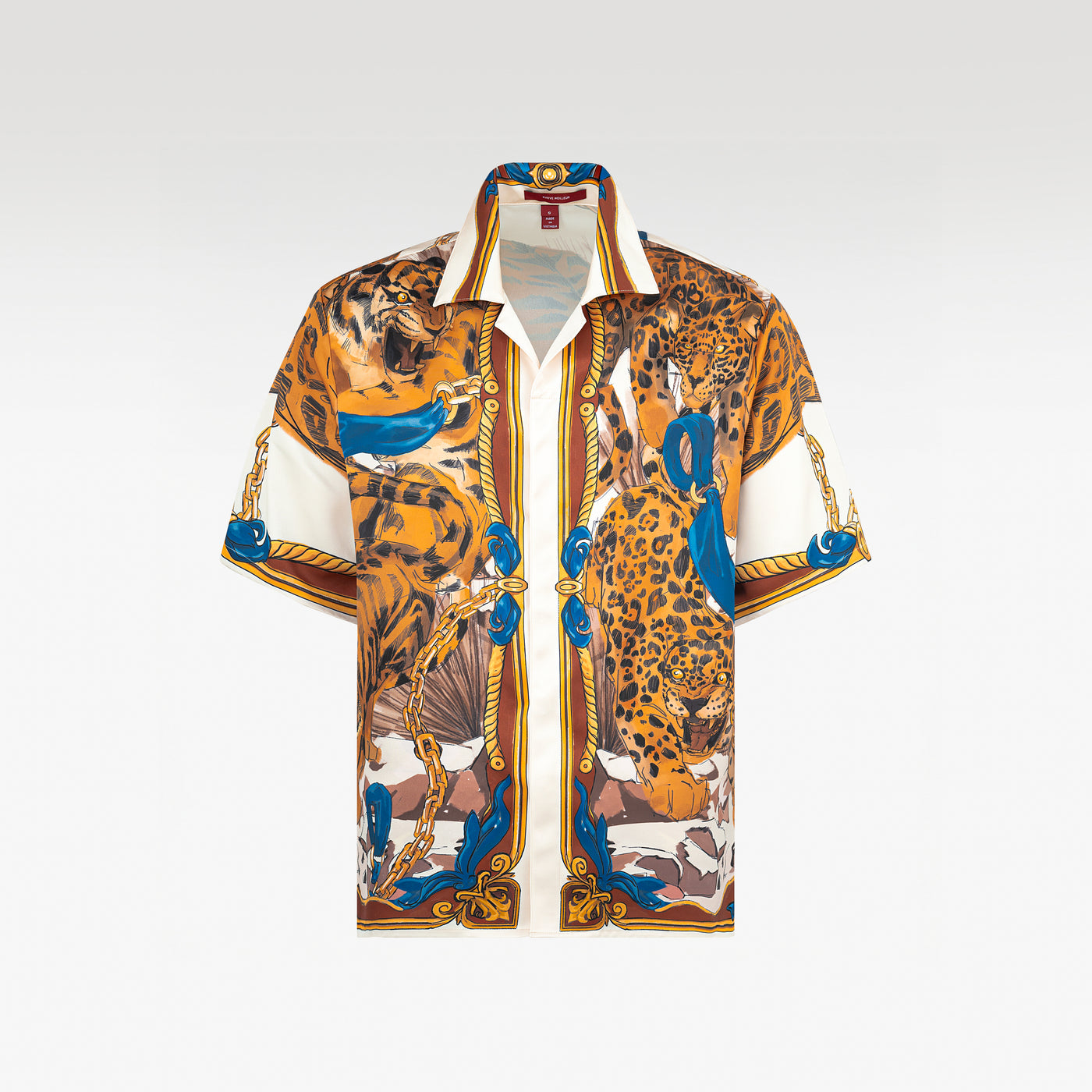 Ivory Tiger Silk Shirt | Relaxed Short Sleeve Cuban Collar Shirt