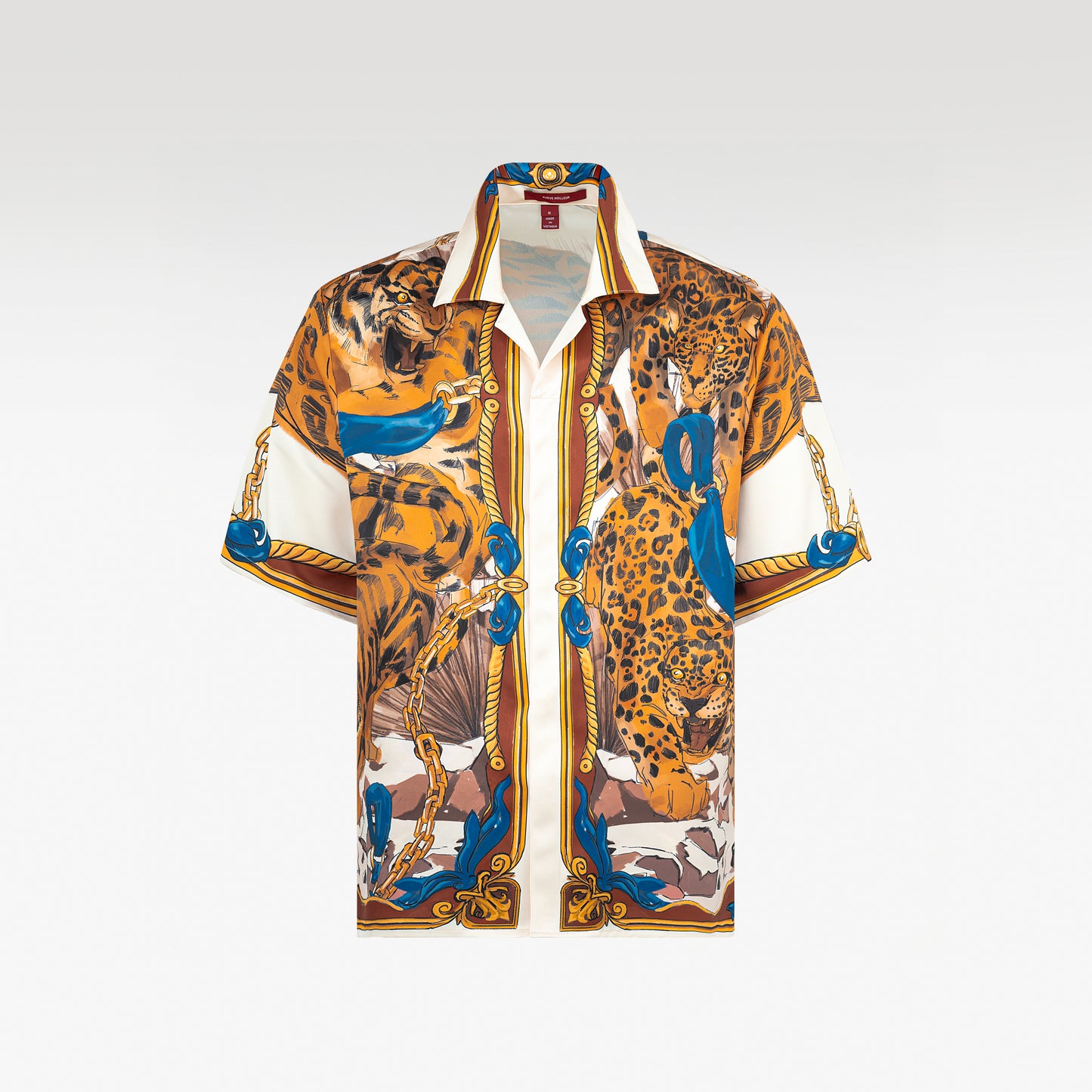 Ivory Tiger Silk Shirt | Relaxed Short Sleeve Cuban Collar Shirt