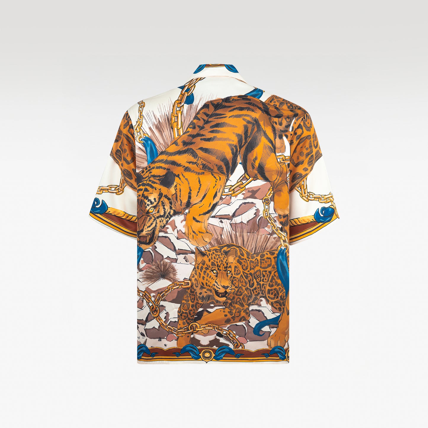 Ivory Tiger Silk Shirt | Relaxed Short Sleeve Cuban Collar Shirt