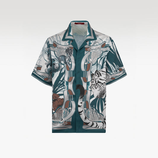 Verdant Realm Silk Shirt | Relaxed Fit Short-Sleeve Cuban Collar Silk Shirt