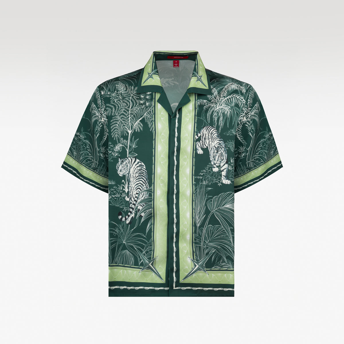 Tiger Green Silk Shirt | Relaxed Short Sleeve Cuban Collar Shirt