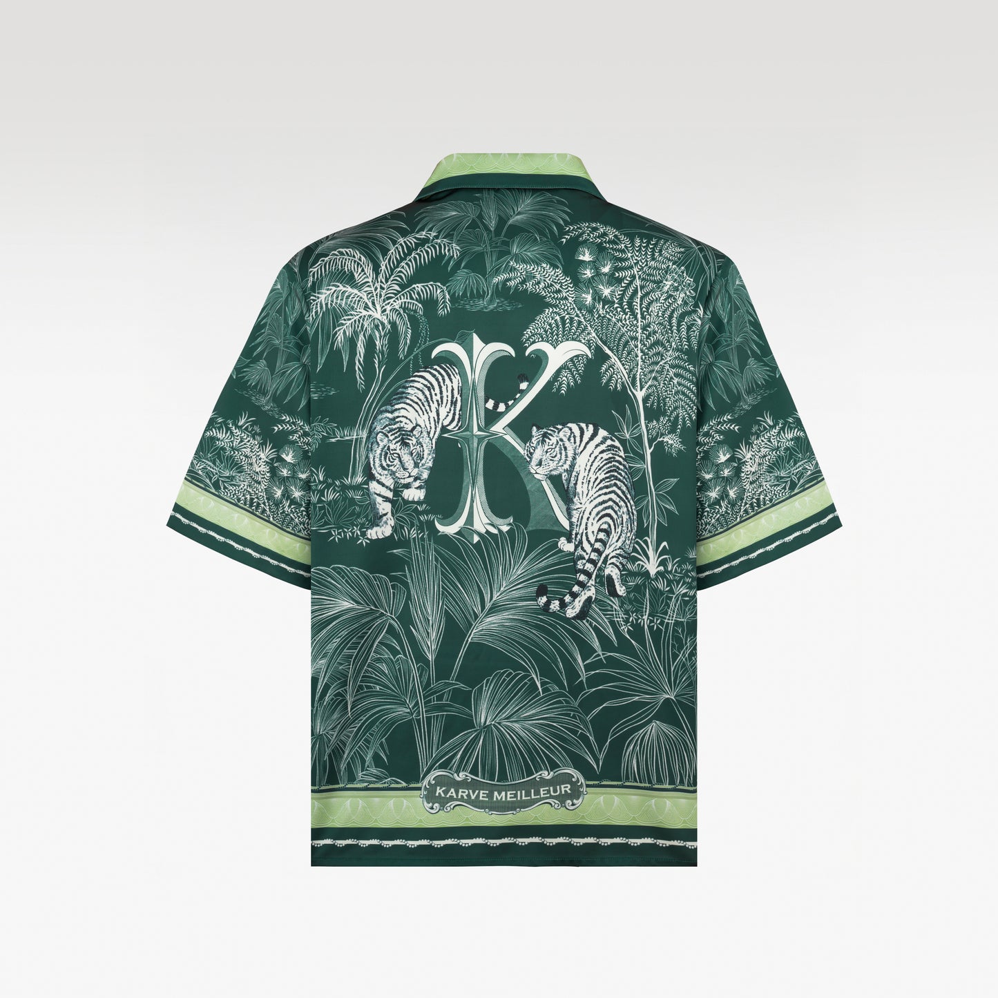 Tiger Green Silk Shirt | Relaxed Short Sleeve Cuban Collar Shirt