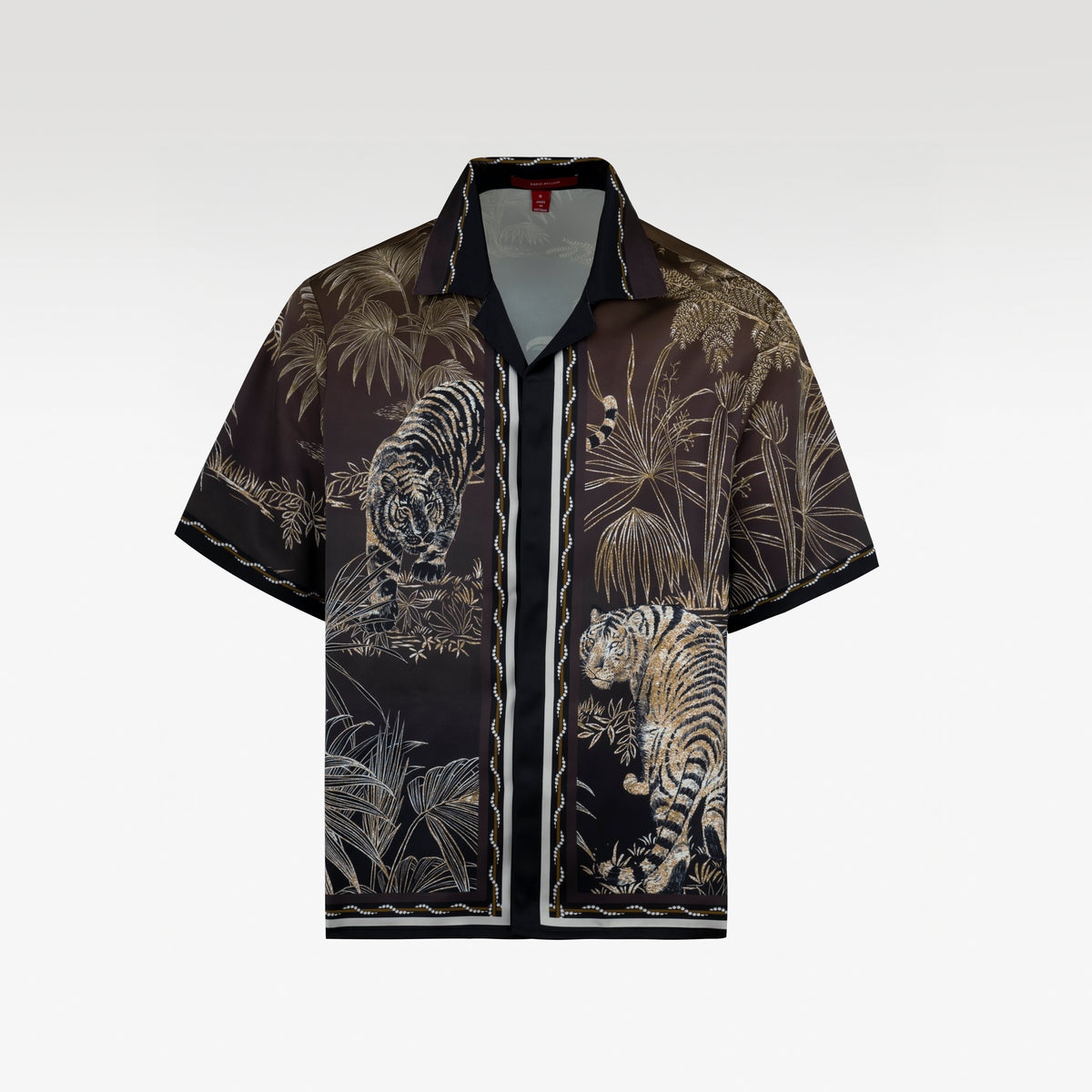 Tiger Black Silk Shirt | Relaxed Short Sleeve Cuban Collar Shirt