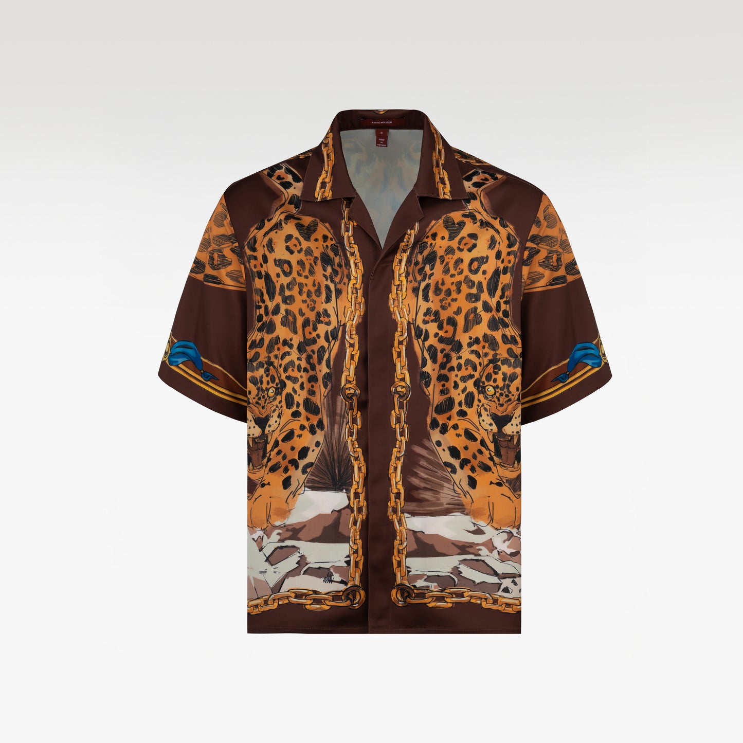 Tiger Red Silk Shirt | Relaxed Short Sleeve Cuban Collar Shirt
