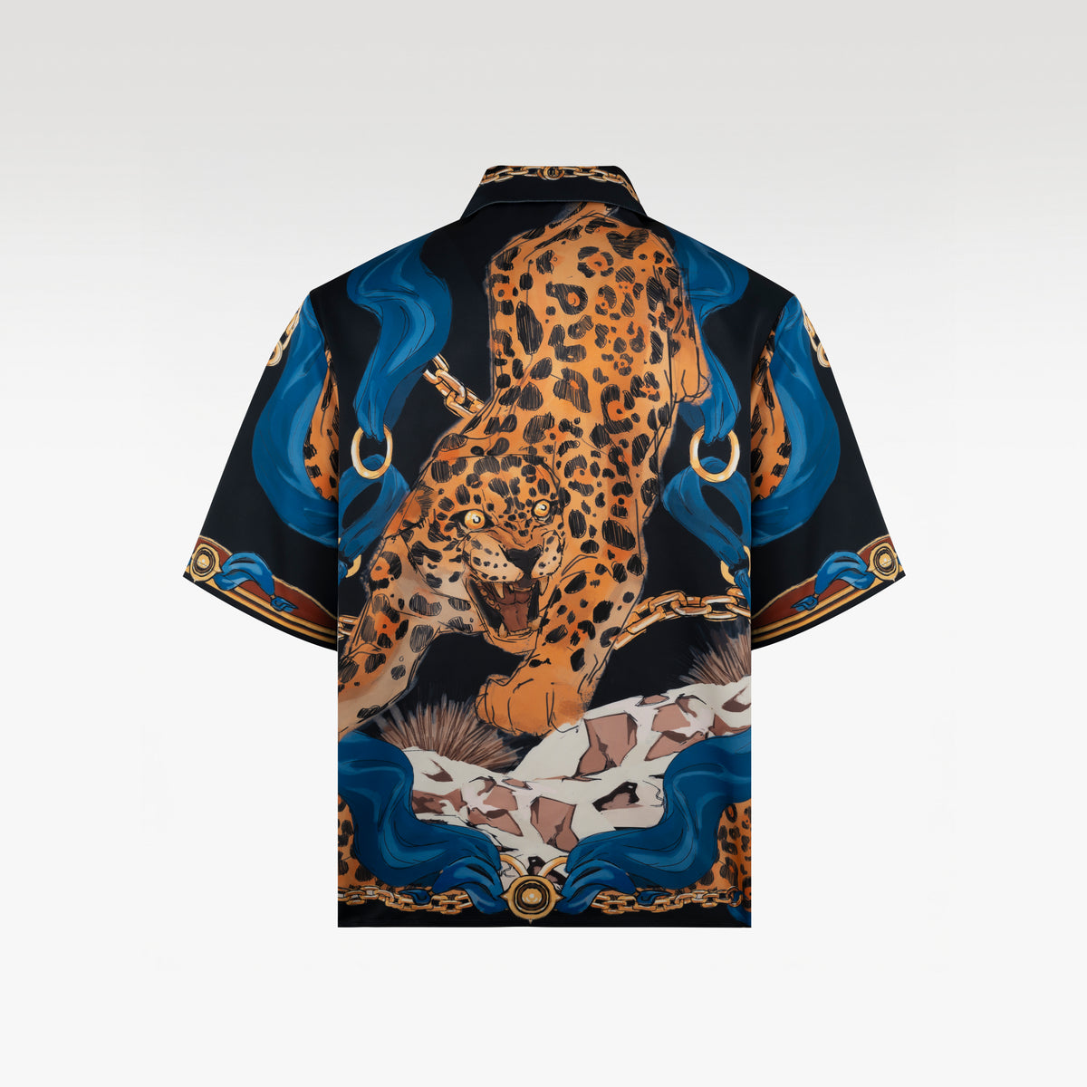 Leopard Dark Silk Shirt | Relaxed Short Sleeve Cuban Collar Shirt