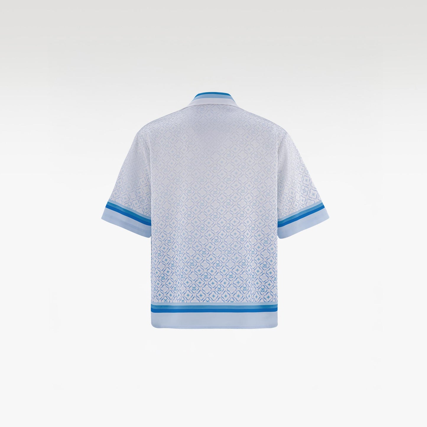 K Mania Blue Silk Shirt | Printed Silk Short-Sleeve Luxury Monogram Design