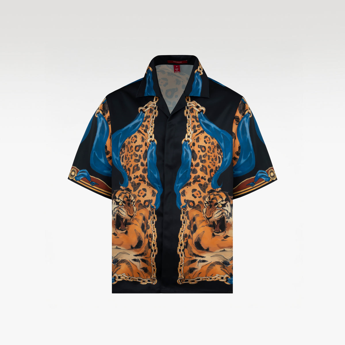 Leopard Dark Silk Shirt | Relaxed Short Sleeve Cuban Collar Shirt