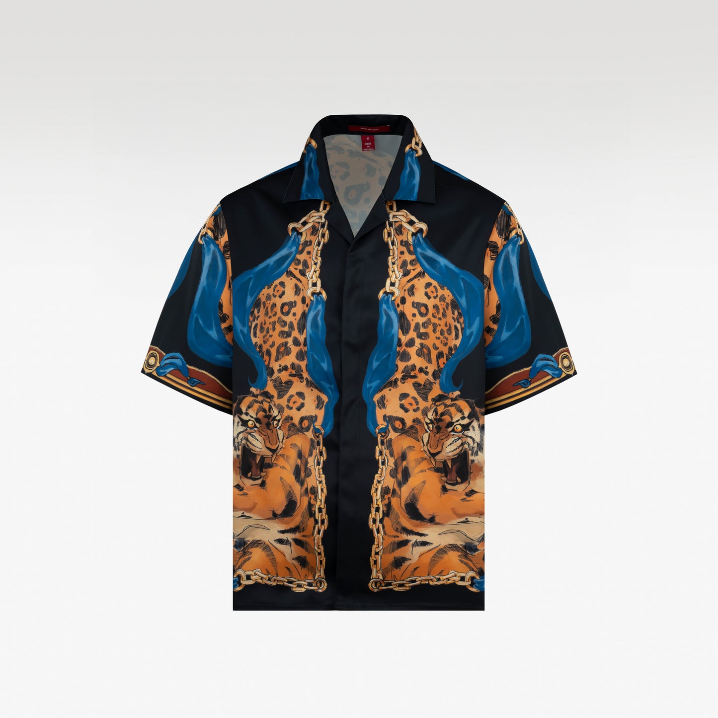 Leopard Dark Silk Shirt | Relaxed Short Sleeve Cuban Collar Shirt