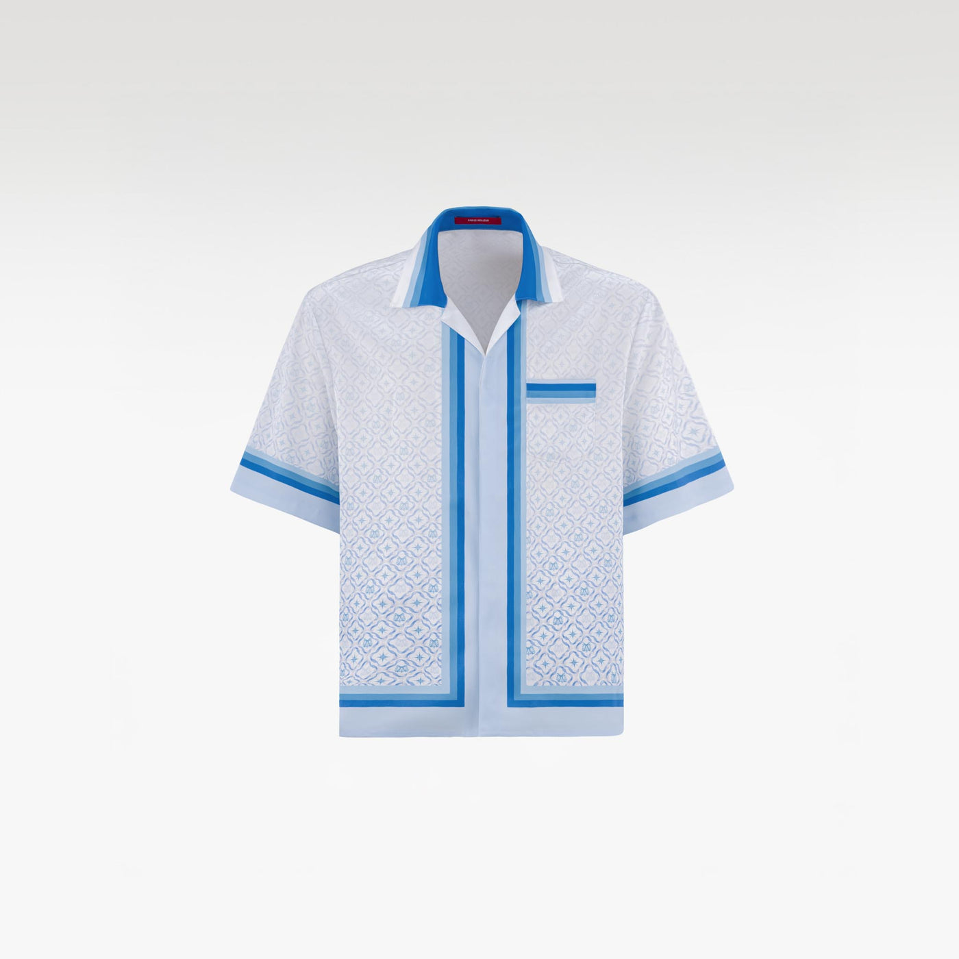 K Mania Blue Silk Shirt | Taffeta Jacquard Monogram Blue Hour Accents