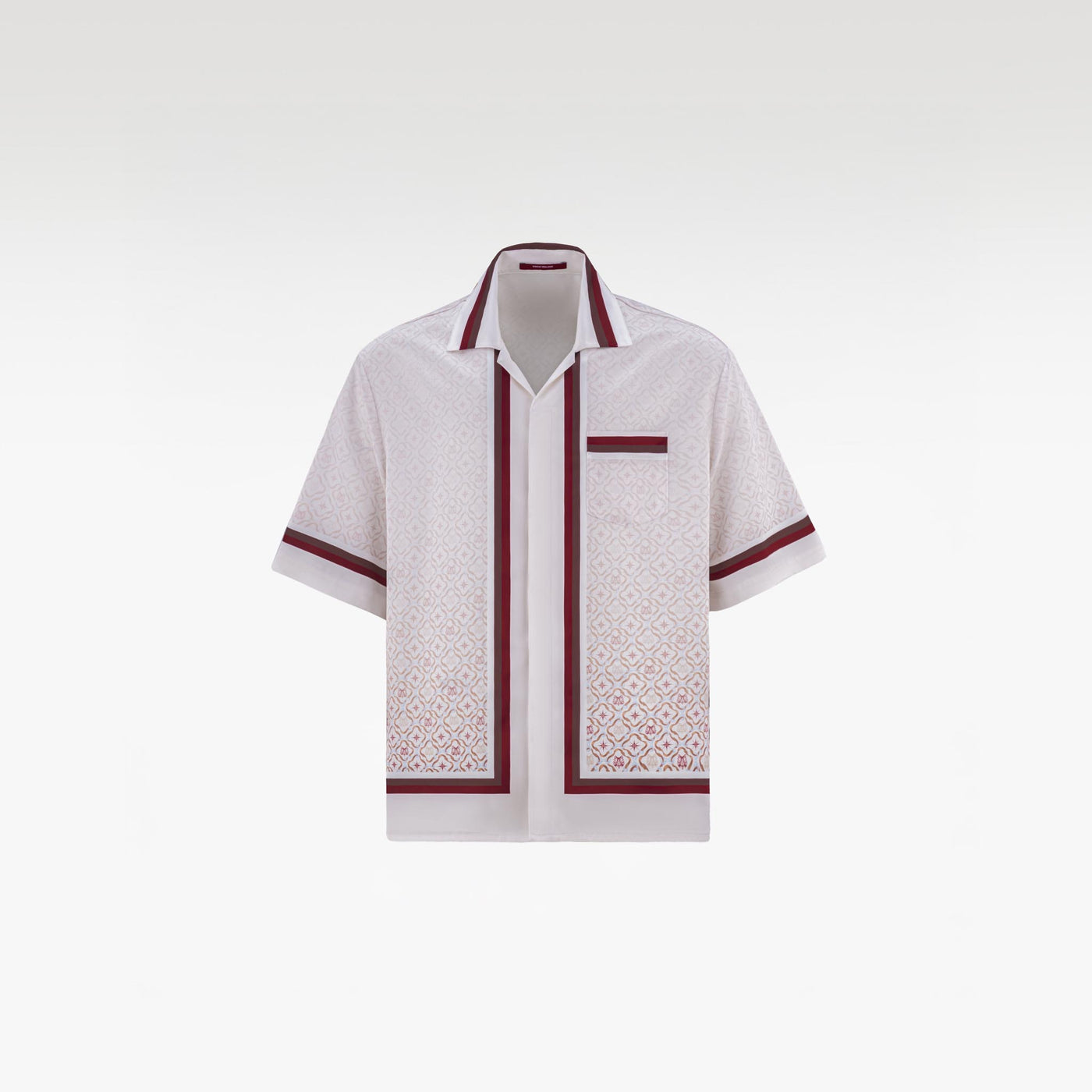 K Mania Red Silk Shirt | Taffeta Jacquard Monogram Burgundy Trim Accents