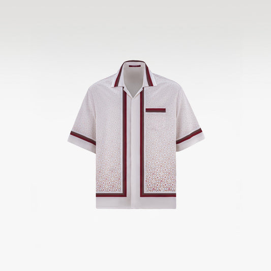 K Mania Red Silk Shirt | Printed Silk Short-Sleeve Luxury Monogram Design