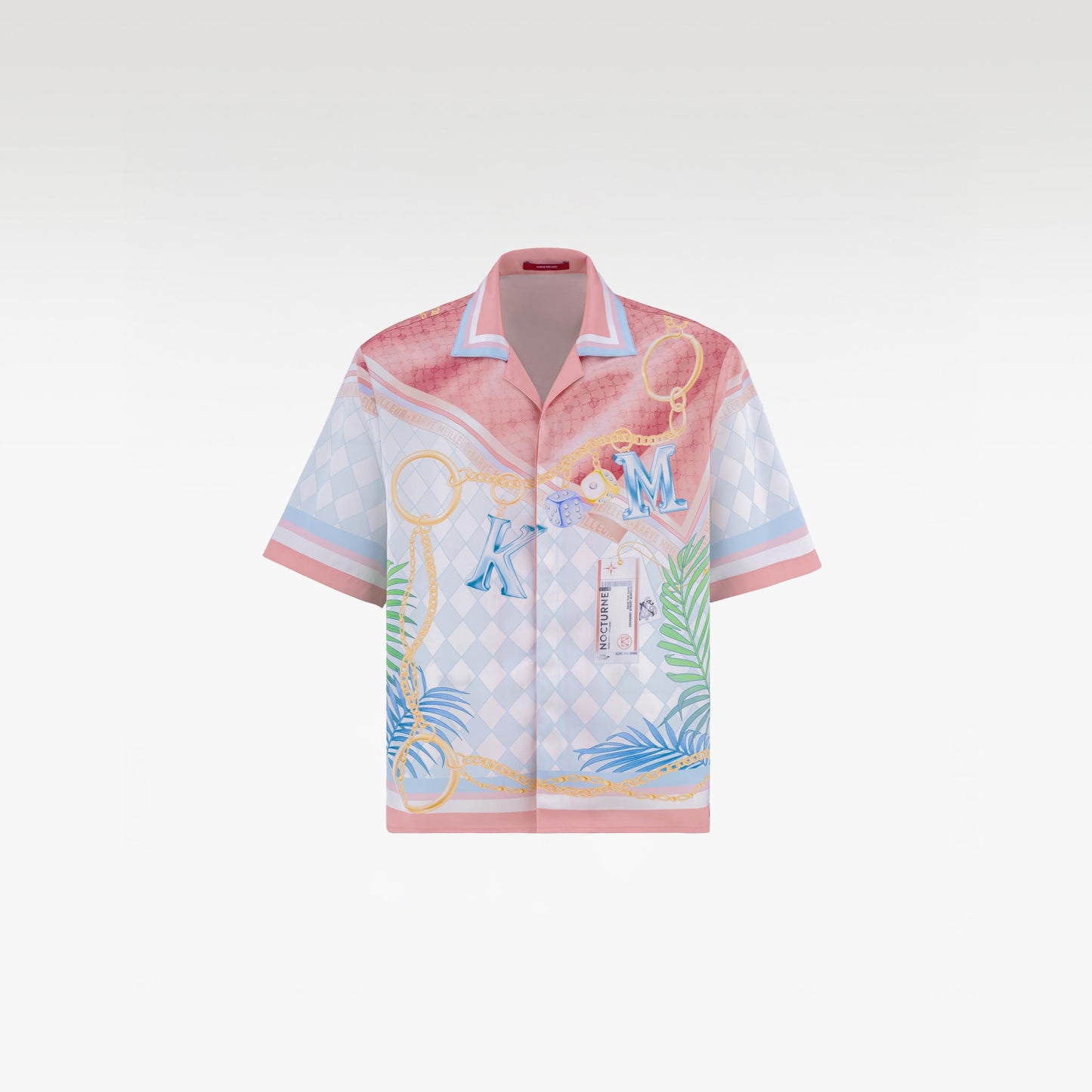 Miami Dice Silk Shirt | Printed Silk Taffeta Pastel Cuban Collar Short Sleeve Tropical Chain Monogram